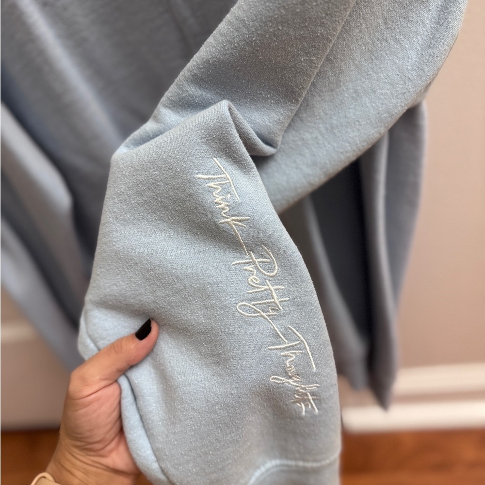 “Think Pretty Thoughts” Embroidered Baby Blue Crewneck